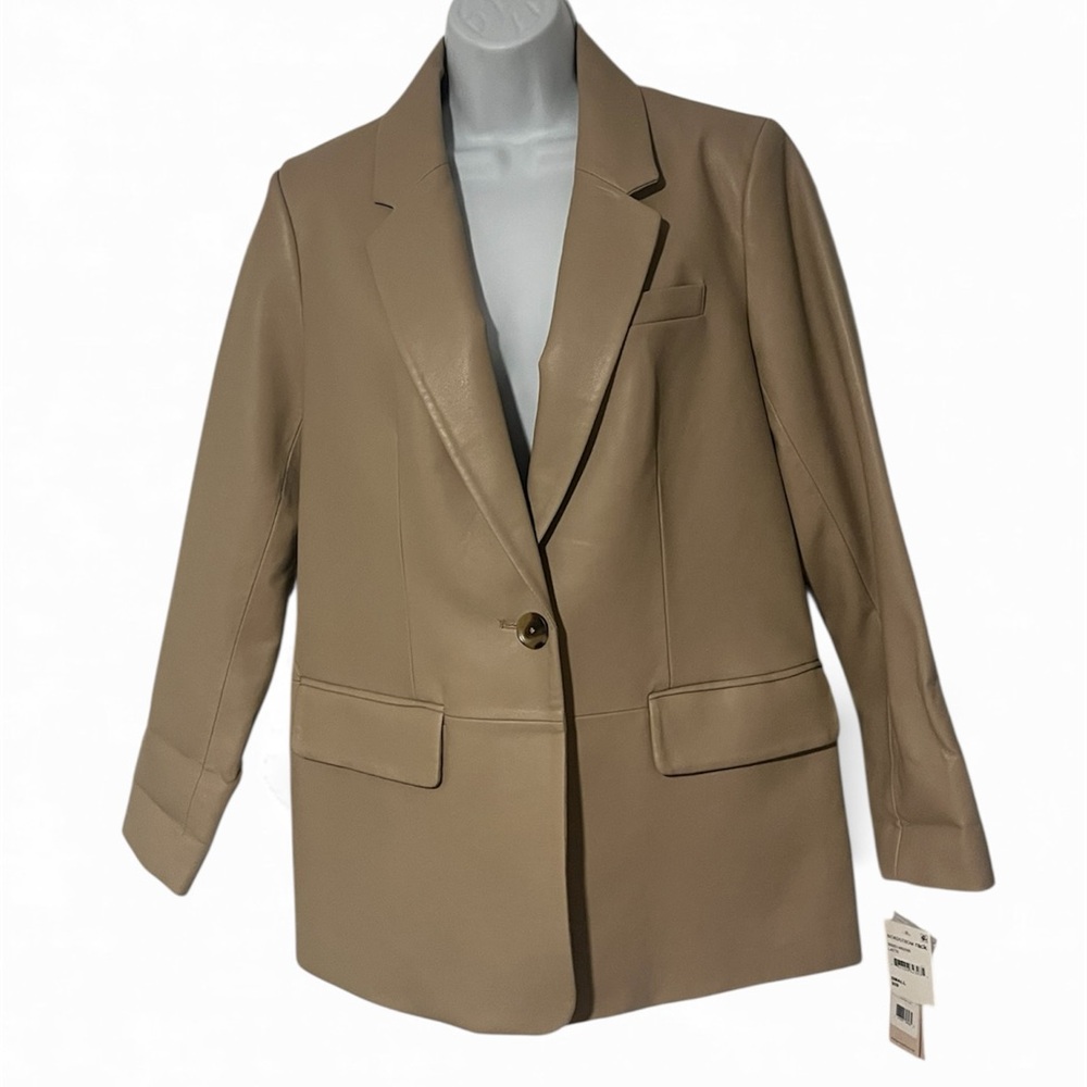 BCBGeneration Tan Faux Leather Heavyweight Oversized Blazer Jacket NWT